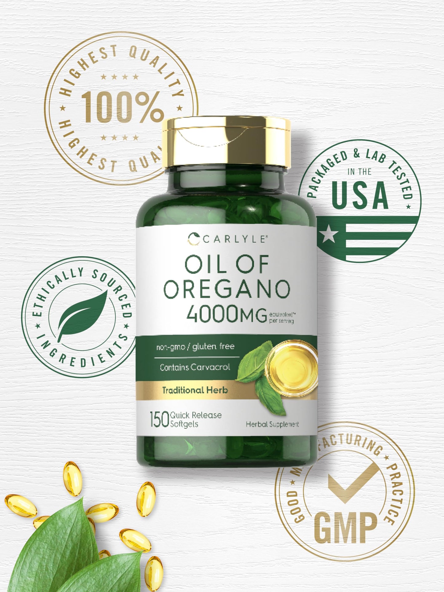 Carlyle Oregano Oil 4000mg Supplement – 150 Softgels | Carvacrol | Non-GMO & Gluten Free | Pack of 2