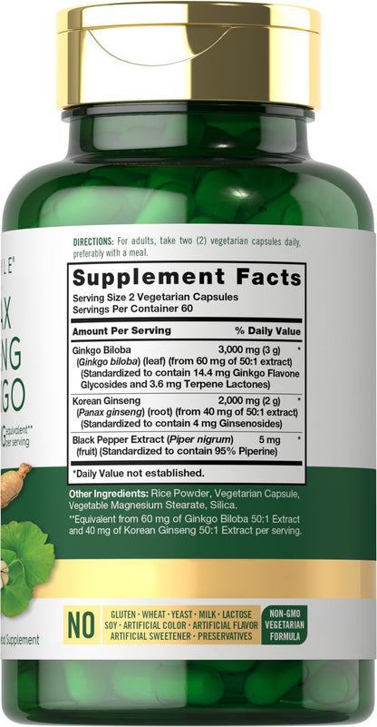 Carlyle Panax Ginseng & Ginkgo 5000mg | 120 Veg Capsules | Non-GMO & Gluten Free