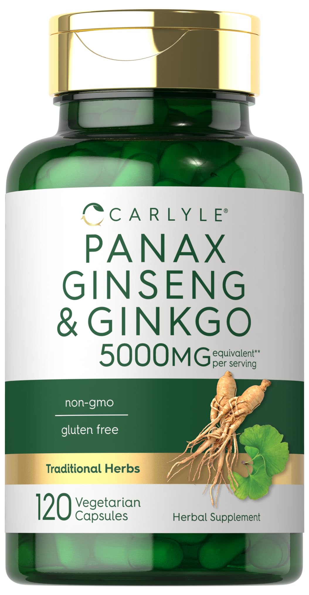 Carlyle Panax Ginseng & Ginkgo 5000mg | 120 Veg Capsules | Non-GMO & Gluten Free
