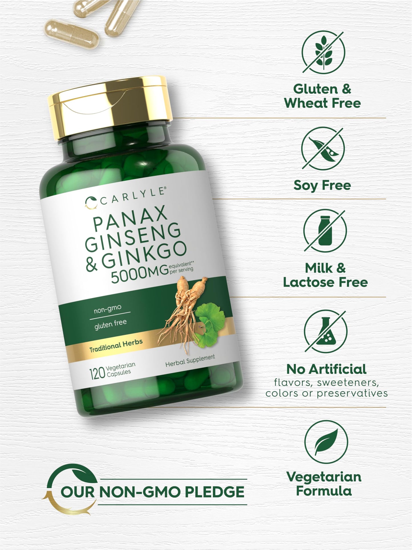 Carlyle Panax Ginseng & Ginkgo 5000mg | 120 Veg Capsules | Non-GMO & Gluten Free