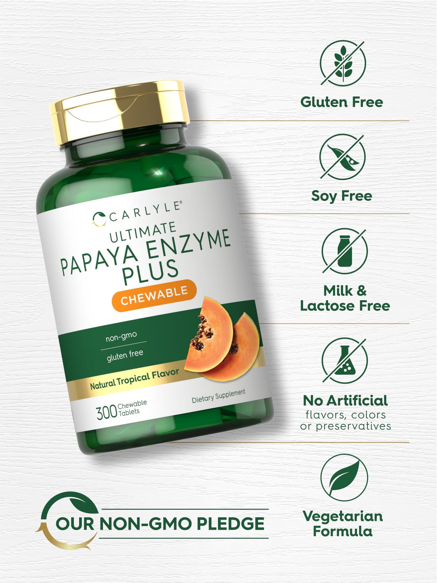 Carlyle Papaya Enzyme Chewable Tablets – Vegetarian, Non-GMO, Gluten Free