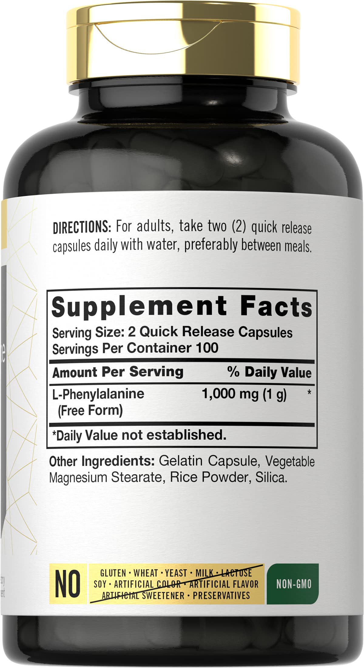 Carlyle L-Phenylalanine 1000mg – 200 Capsules | Non-GMO & Gluten Free