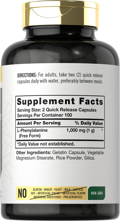 Carlyle L-Phenylalanine 1000mg – 200 Capsules | Non-GMO & Gluten Free