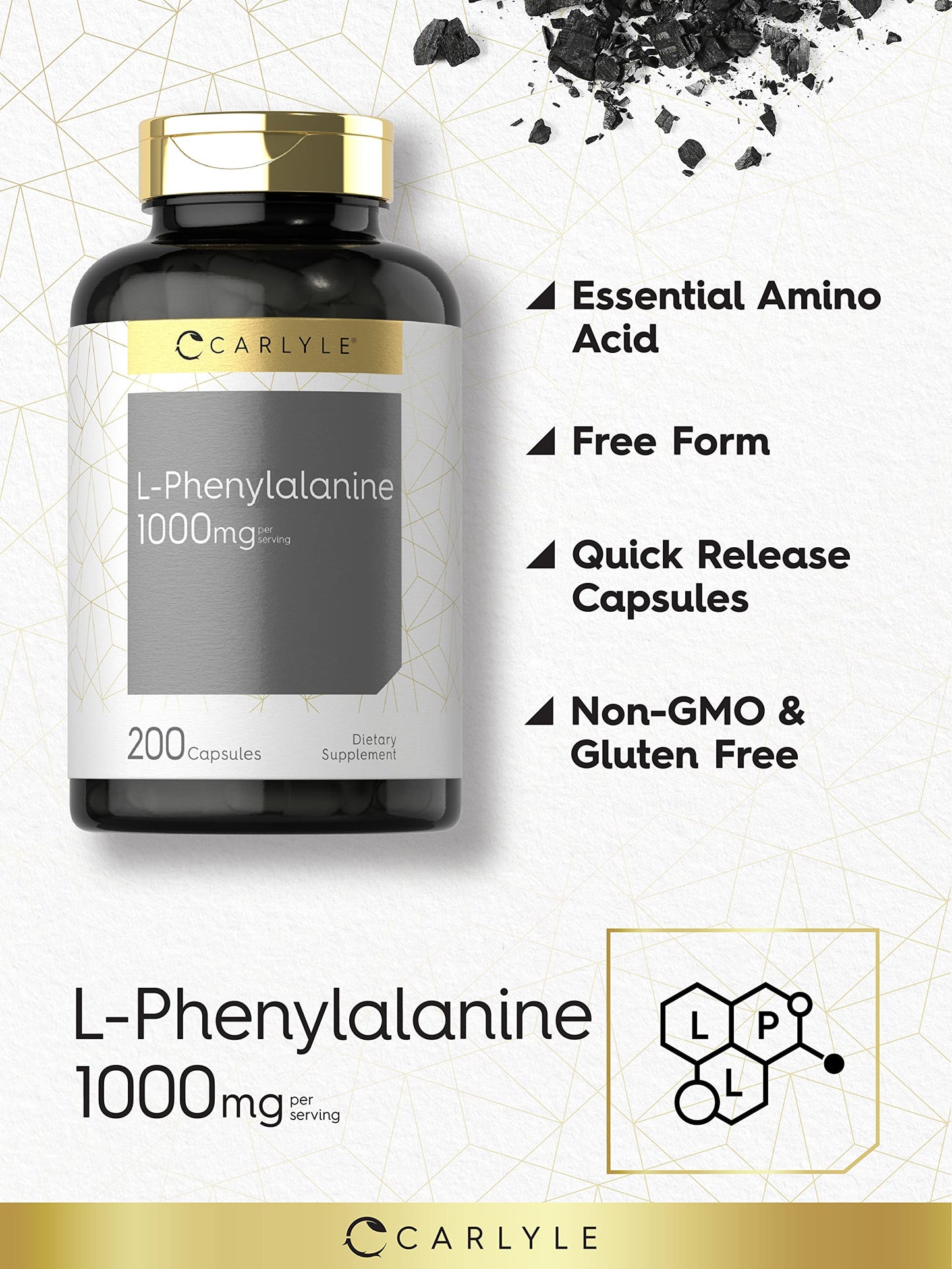 Carlyle L-Phenylalanine 1000mg – 200 Capsules | Non-GMO & Gluten Free