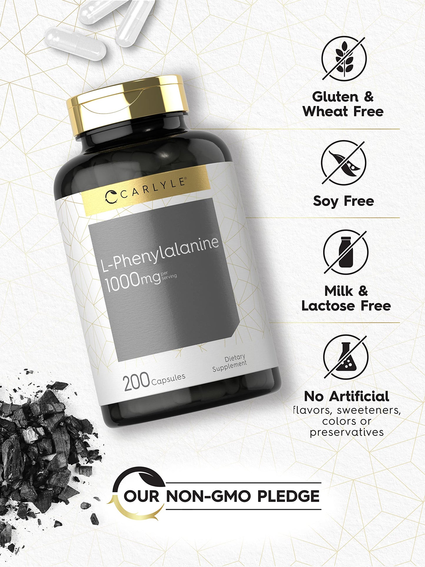 Carlyle L-Phenylalanine 1000mg – 200 Capsules | Non-GMO & Gluten Free