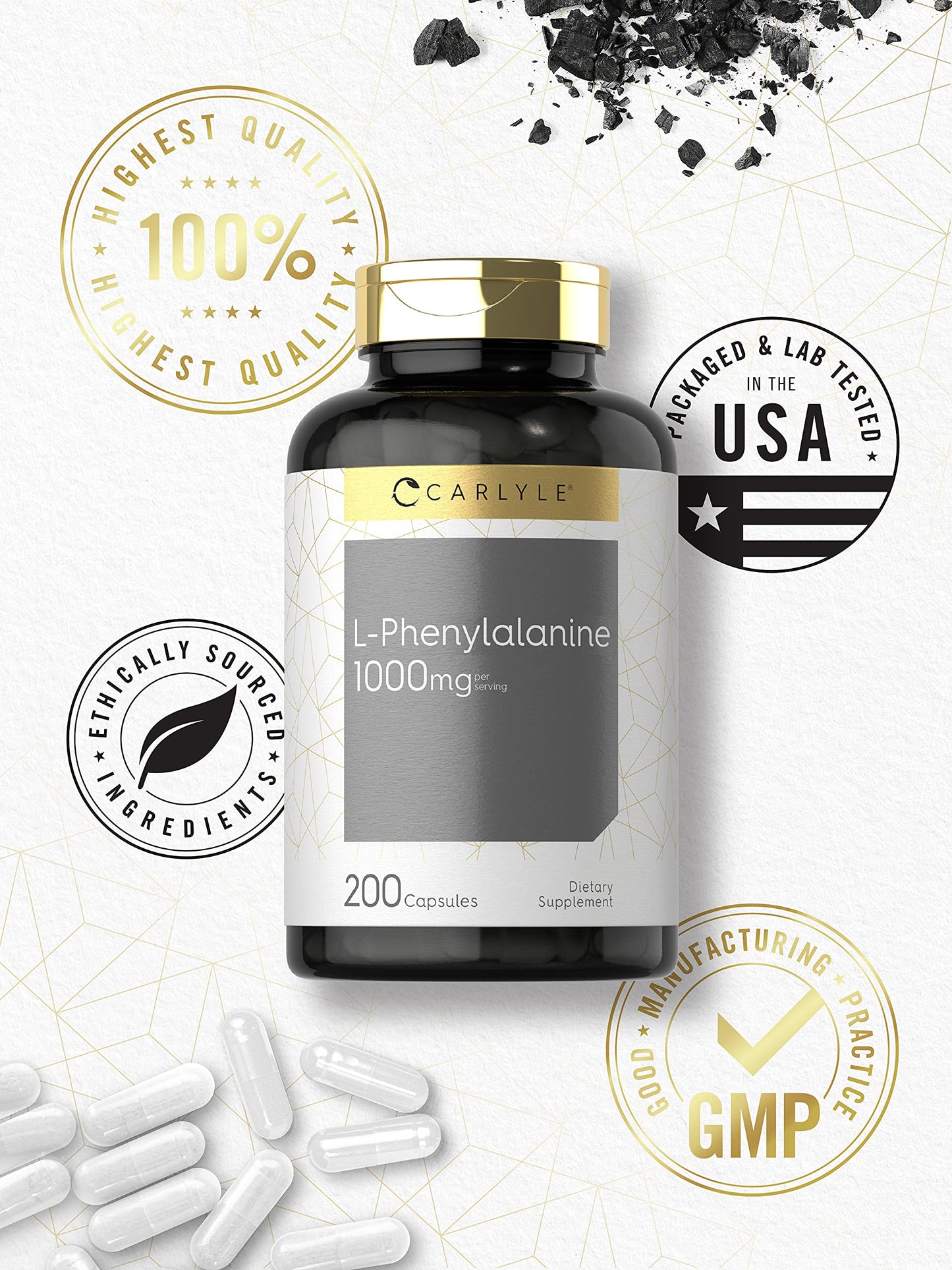 Carlyle L-Phenylalanine 1000mg – 200 Capsules | Non-GMO & Gluten Free