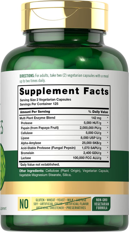 Carlyle Plant Enzymes with Protease, Papain, Lactase and Bromelain - 250 Capsules | Multi Enzyme Blend | Non-GMO & Gluten Free
