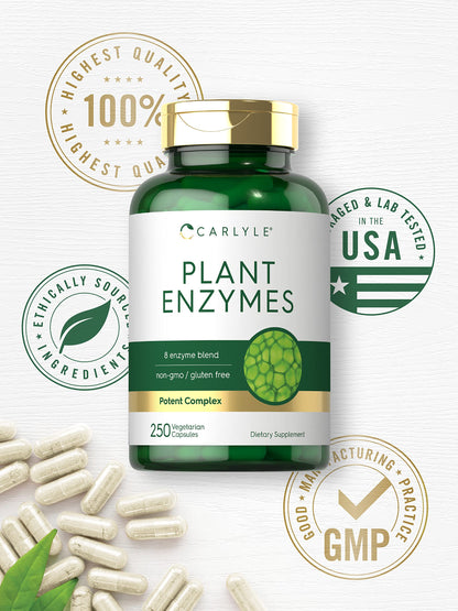 Carlyle Plant Enzymes with Protease, Papain, Lactase and Bromelain - 250 Capsules | Multi Enzyme Blend | Non-GMO & Gluten Free