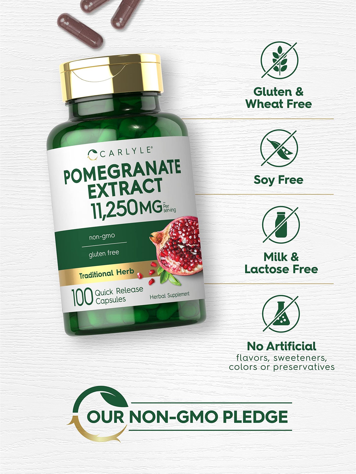 Carlyle Pomegranate Extract | 11250mg | 100 Capsules | Non-GMO, Gluten Free Supplement | Traditional Herb
