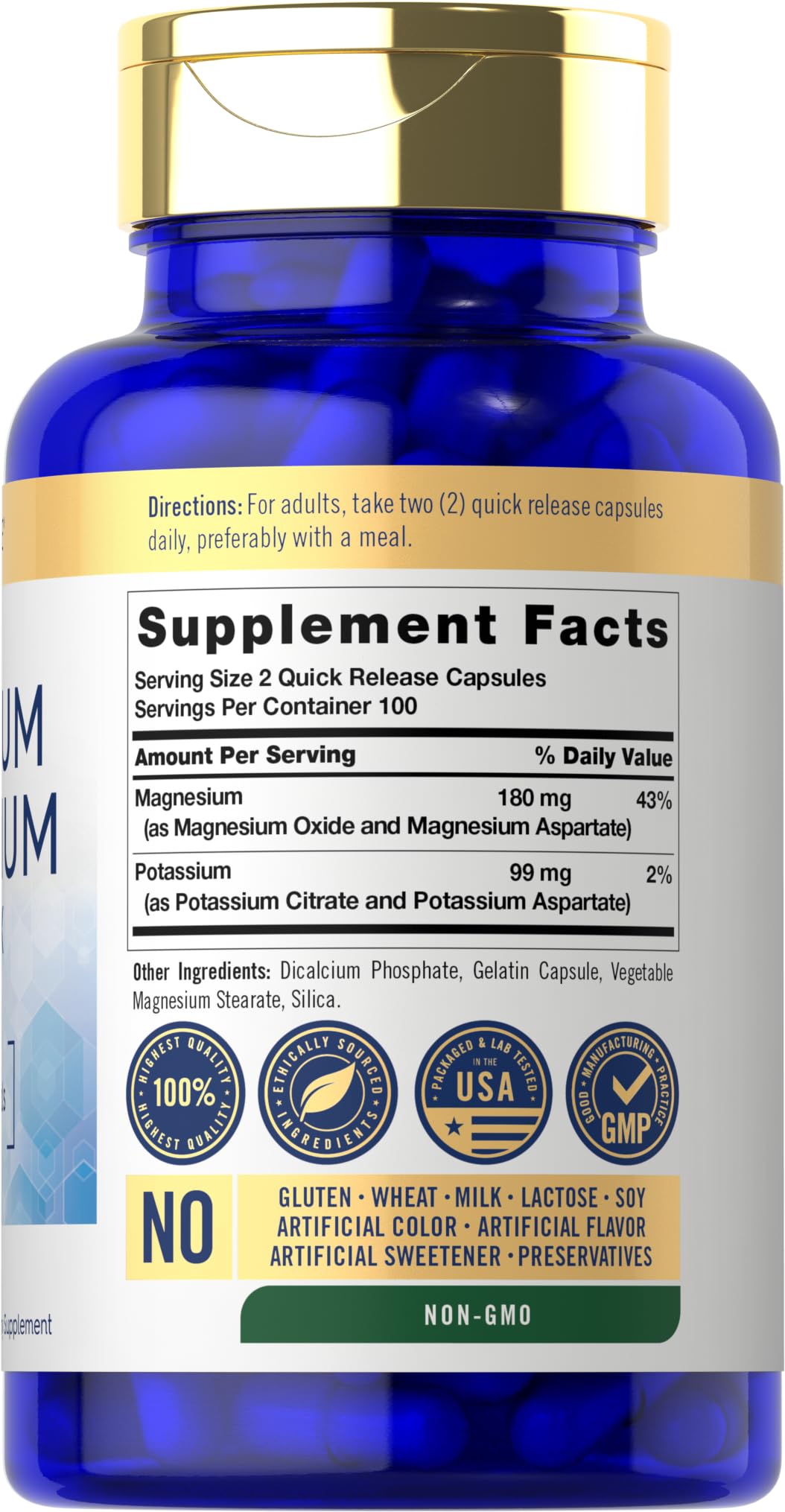 Carlyle Potassium Magnesium Supplement | 200 Count | Non-GMO & Gluten Free Complex