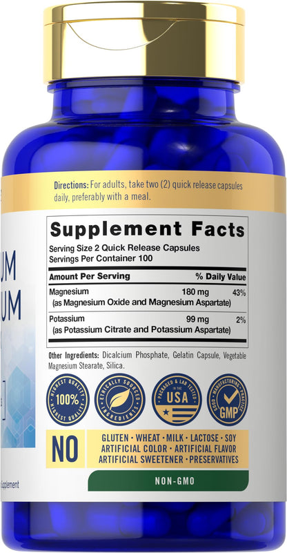 Carlyle Potassium Magnesium Supplement | 200 Count | Non-GMO & Gluten Free Complex