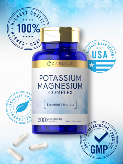 Carlyle Potassium Magnesium Supplement | 200 Count | Non-GMO & Gluten Free Complex