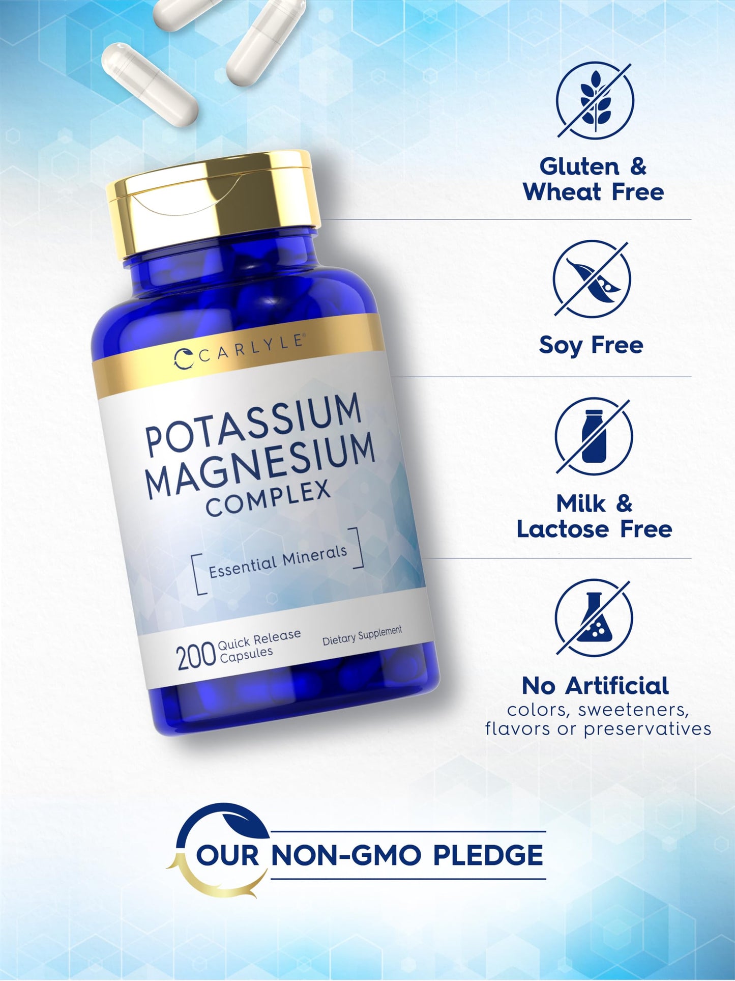 Carlyle Potassium Magnesium Supplement | 200 Count | Non-GMO & Gluten Free Complex