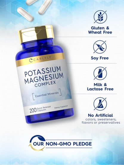 Carlyle Potassium Magnesium Supplement | 200 Count | Non-GMO & Gluten Free Complex