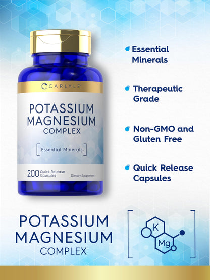 Carlyle Potassium Magnesium Supplement | 200 Count | Non-GMO & Gluten Free Complex