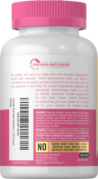 Carlyle Prenatal Vitamins for Women – 120 Capsules | Multivitamin & Mineral Formula with Folic Acid | Non-GMO & Gluten Free