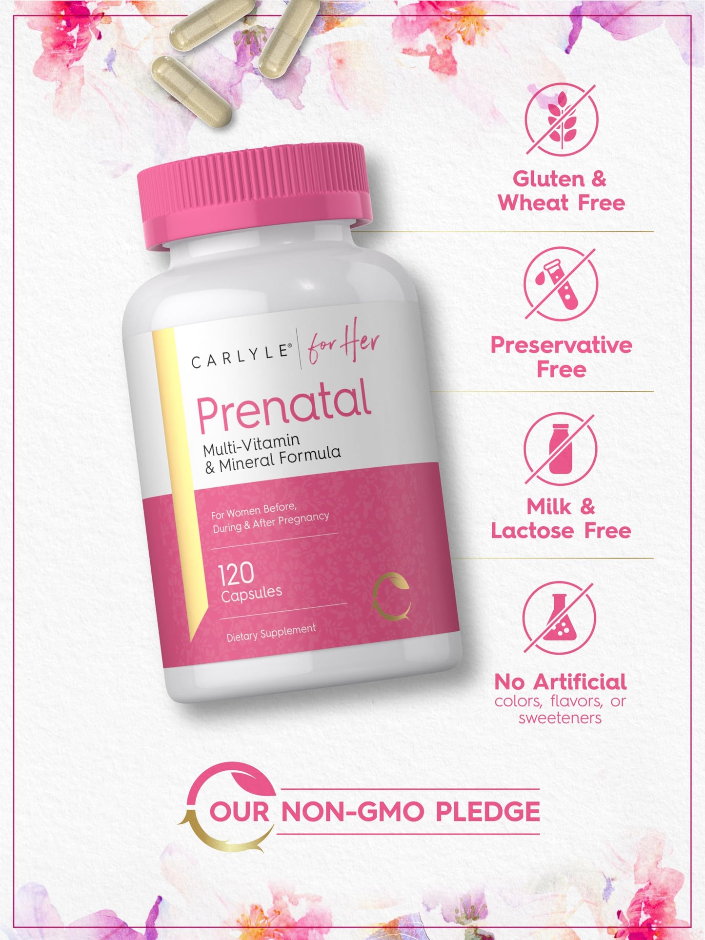 Carlyle Prenatal Vitamins for Women – 120 Capsules | Multivitamin & Mineral Formula with Folic Acid | Non-GMO & Gluten Free