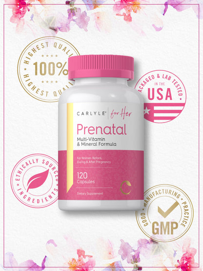 Carlyle Prenatal Vitamins for Women – 120 Capsules | Multivitamin & Mineral Formula with Folic Acid | Non-GMO & Gluten Free