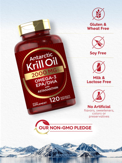 Carlyle Antarctic Krill Oil 2000 mg – 120 Softgels (Pack of 2) | Omega-3 EPA/DHA + Astaxanthin