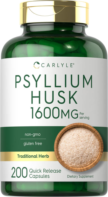 Carlyle Psyllium Husk Capsules 1600mg – 200 Count | High Potency Fiber