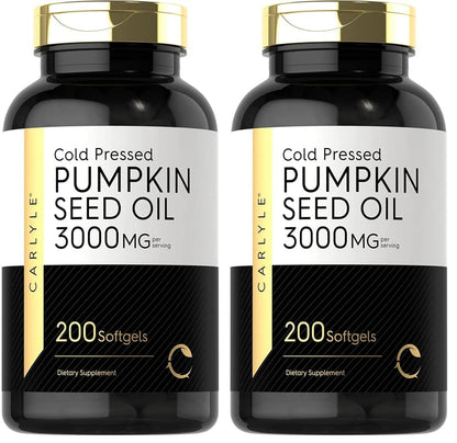 Carlyle Pumpkin Seed Oil 3000mg - 200 Softgels - Non-GMO, Gluten Free, Cold-Pressed - Pack of 2