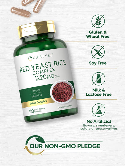 Carlyle Red Yeast Rice Complex 1220mg | 120 Caps | Policosanol | Non-GMO