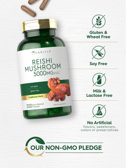 Carlyle Reishi Mushroom 5000mg | 300 Capsules | Non-GMO, Gluten Free