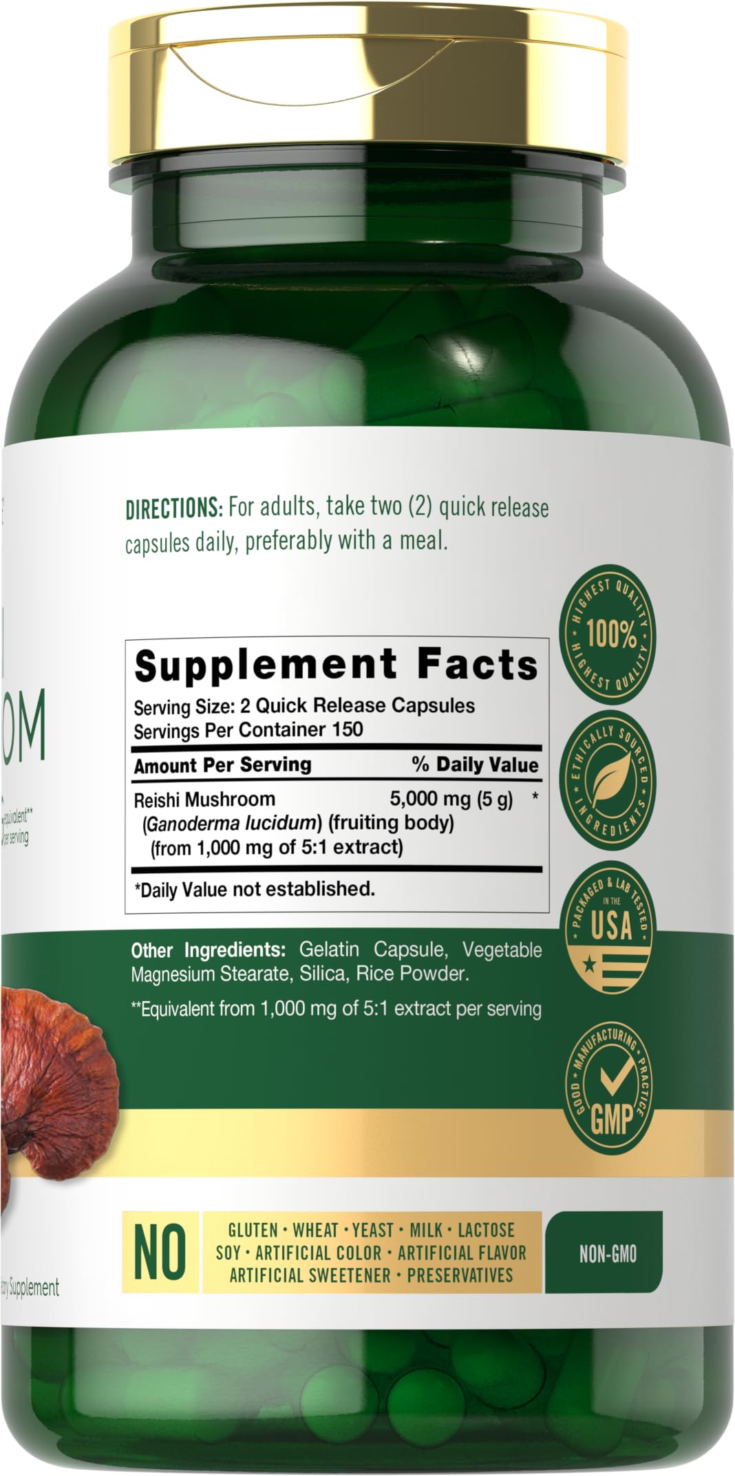 Carlyle Reishi Mushroom 5000mg | 300 Capsules | Non-GMO, Gluten Free
