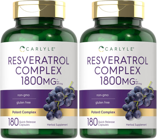Carlyle Resveratrol 1800mg Supplement – 180 Capsules, Non-GMO & Gluten Free | Pack of 2 BritishVita | Premium UK Vitamins & Wellness Supplements