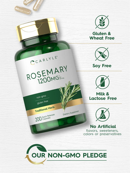 Carlyle Rosemary Capsules 1200mg | 200 Count | Non-GMO & Gluten-Free Extract