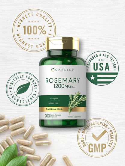 Carlyle Rosemary Capsules 1200mg | 200 Count | Non-GMO & Gluten-Free Extract