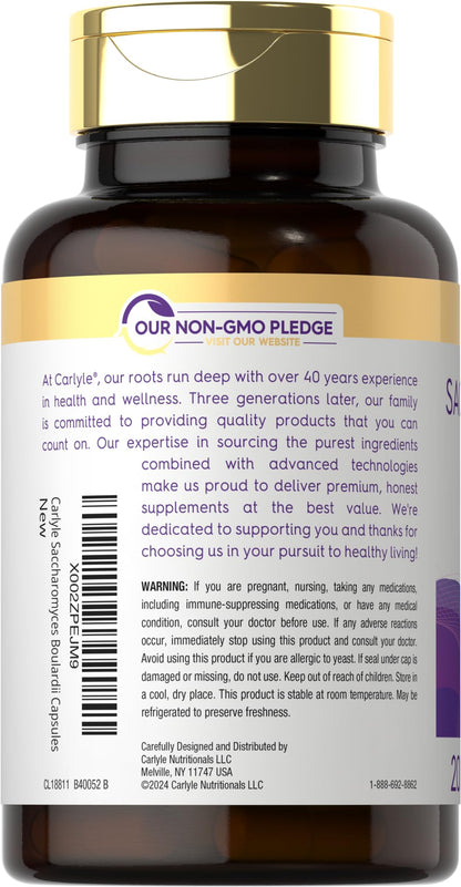 Carlyle Saccharomyces boulardii Probiotics | 10B CFUs, 200 Capsules | Gluten Free & Non-GMO