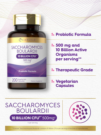 Carlyle Saccharomyces boulardii Probiotics | 10B CFUs, 200 Capsules | Gluten Free & Non-GMO