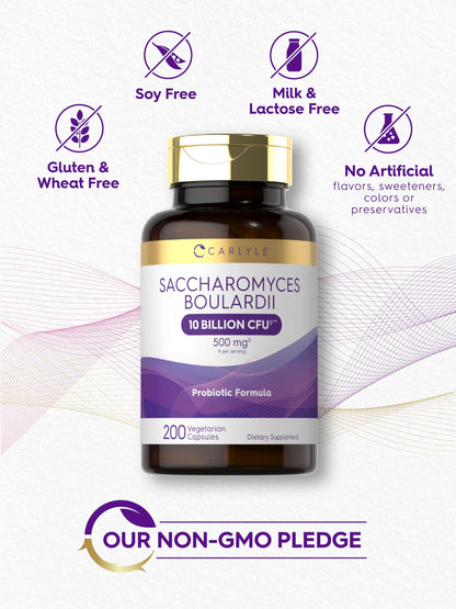 Carlyle Saccharomyces boulardii Probiotics | 10B CFUs, 200 Capsules | Gluten Free & Non-GMO
