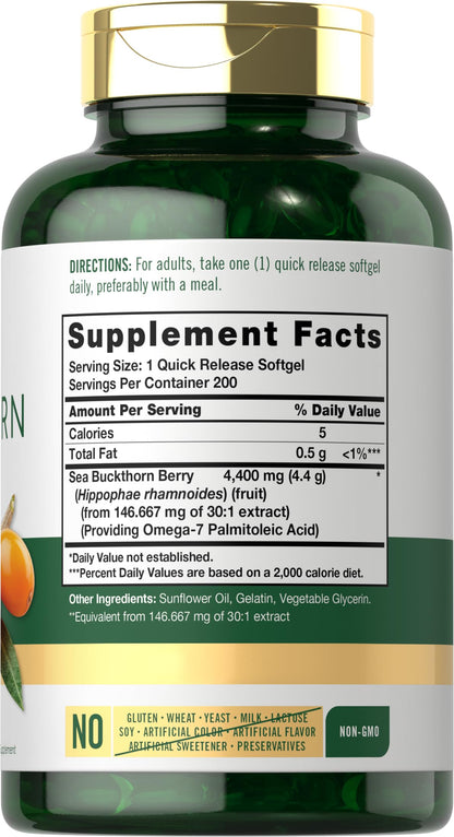 Carlyle Sea Buckthorn Oil Capsules 4400mg – 200 Softgels | Non-GMO, Gluten Free