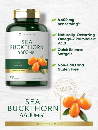 Carlyle Sea Buckthorn Oil Capsules 4400mg – 200 Softgels | Non-GMO, Gluten Free
