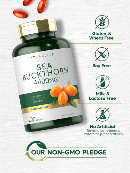 Carlyle Sea Buckthorn Oil Capsules 4400mg – 200 Softgels | Non-GMO, Gluten Free