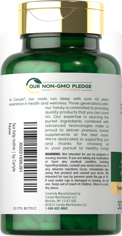 Carlyle Sea Kelp Iodine Supplement | 225mcg | 300 Tablets | Non-GMO, Gluten Free | Traditional Herb Supplement