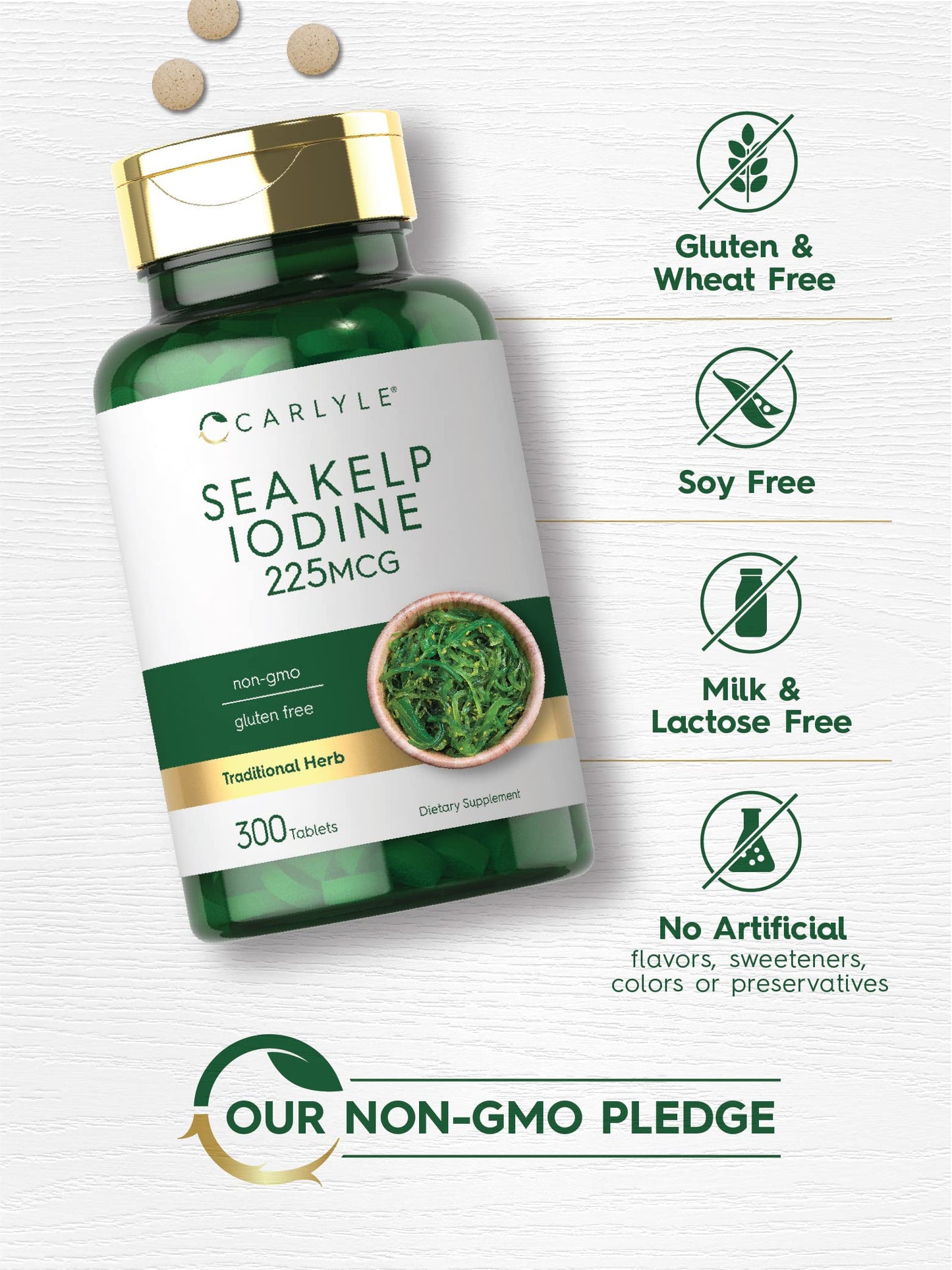 Carlyle Sea Kelp Iodine Supplement | 225mcg | 300 Tablets | Non-GMO, Gluten Free | Traditional Herb Supplement