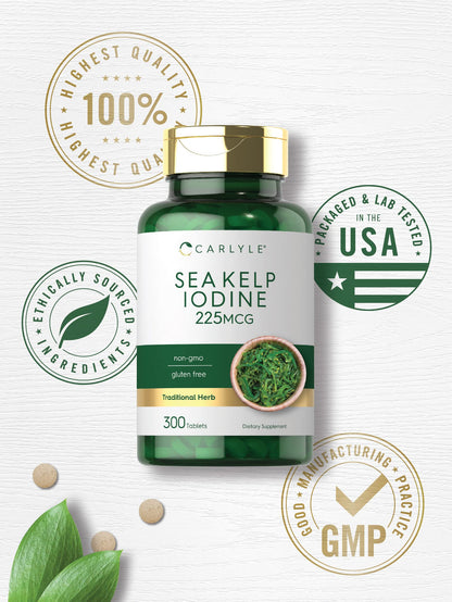 Carlyle Sea Kelp Iodine Supplement | 225mcg | 300 Tablets | Non-GMO, Gluten Free | Traditional Herb Supplement