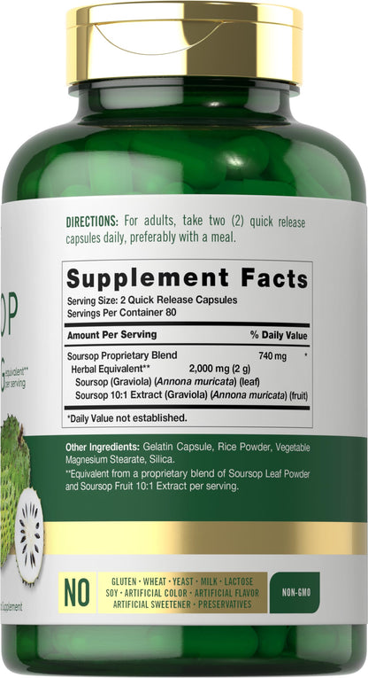 Carlyle Soursop Leaves - 2000mg | 160 Capsules | Traditional Herb | Non-GMO