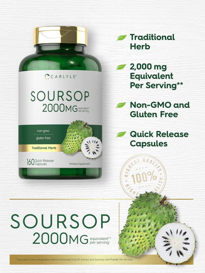 Carlyle Soursop Leaves - 2000mg | 160 Capsules | Traditional Herb | Non-GMO