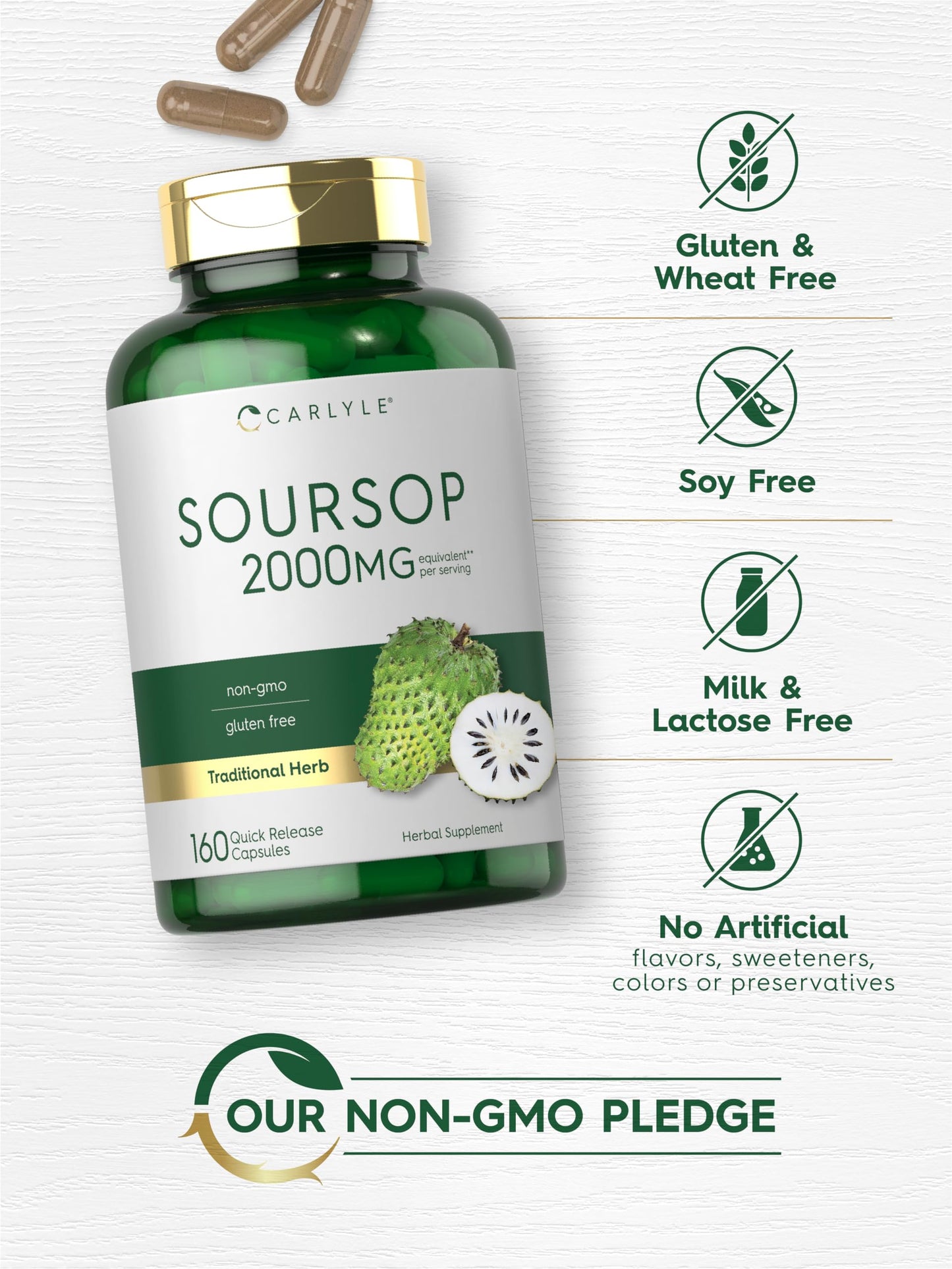 Carlyle Soursop Leaves - 2000mg | 160 Capsules | Traditional Herb | Non-GMO