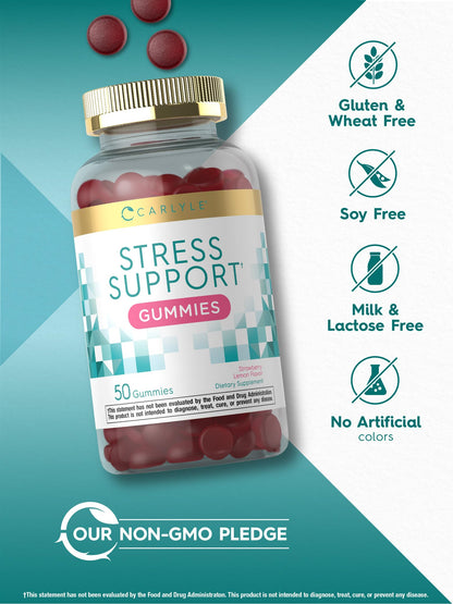 Carlyle Stress Support Gummies – 50 Count | GABA & L-Theanine | Strawberry Lemon | Non-GMO & Gluten Free