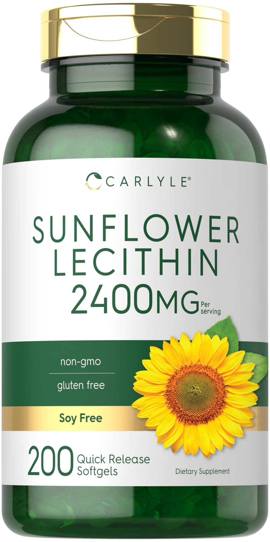 Carlyle Sunflower Lecithin Softgel Capsules 2400mg | 200 Count | Non-GMO, Soy Free, Gluten Free