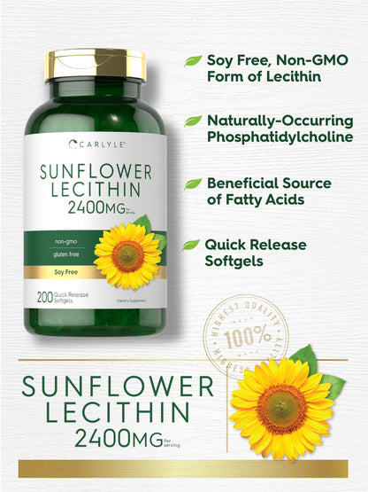 Carlyle Sunflower Lecithin Softgel Capsules 2400mg | 200 Count | Non-GMO, Soy Free, Gluten Free