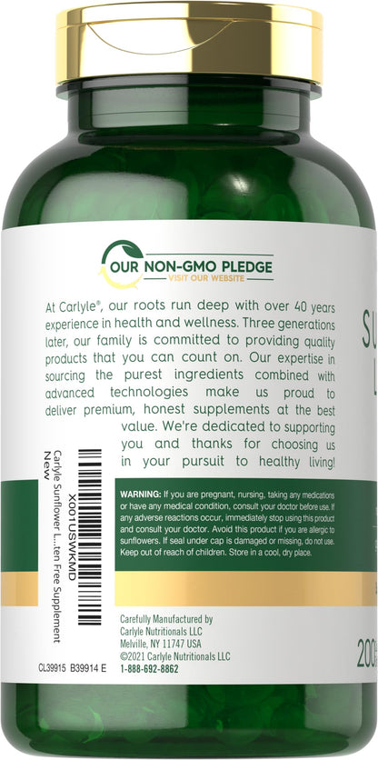 Carlyle Sunflower Lecithin Softgel Capsules 2400mg | 200 Count | Non-GMO, Soy Free, Gluten Free