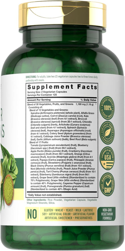 Carlyle Super Greens Capsules – 250 Count, Non-GMO & Gluten Free