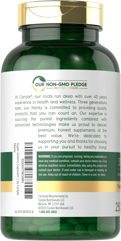 Carlyle Super Greens Capsules – 250 Count, Non-GMO & Gluten Free