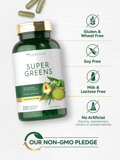Carlyle Super Greens Capsules – 250 Count, Non-GMO & Gluten Free